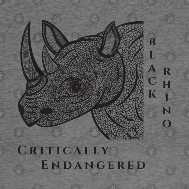 Black Rhino - Critically Endangered - animal design - on white by Green Paladin